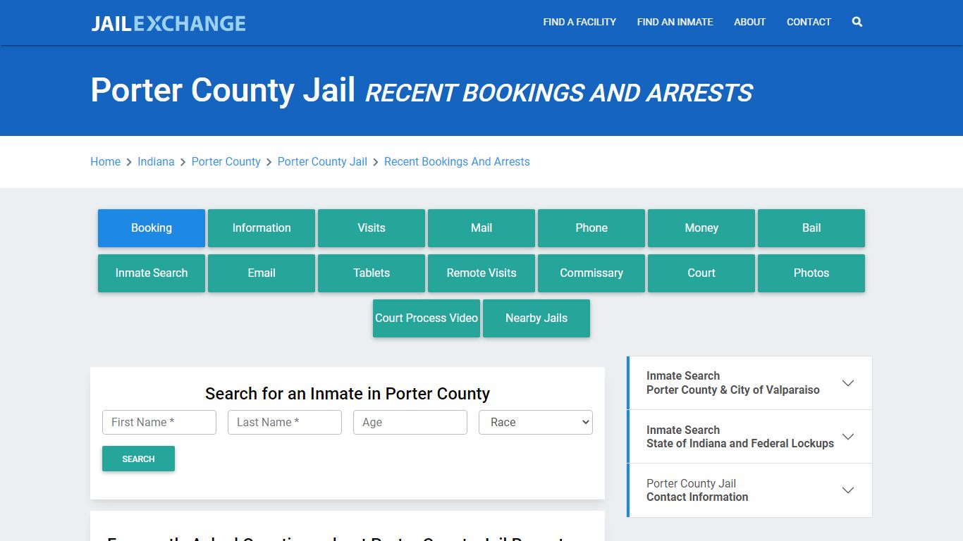 Porter County Jail Recent Bookings And Arrests - Jail Exchange